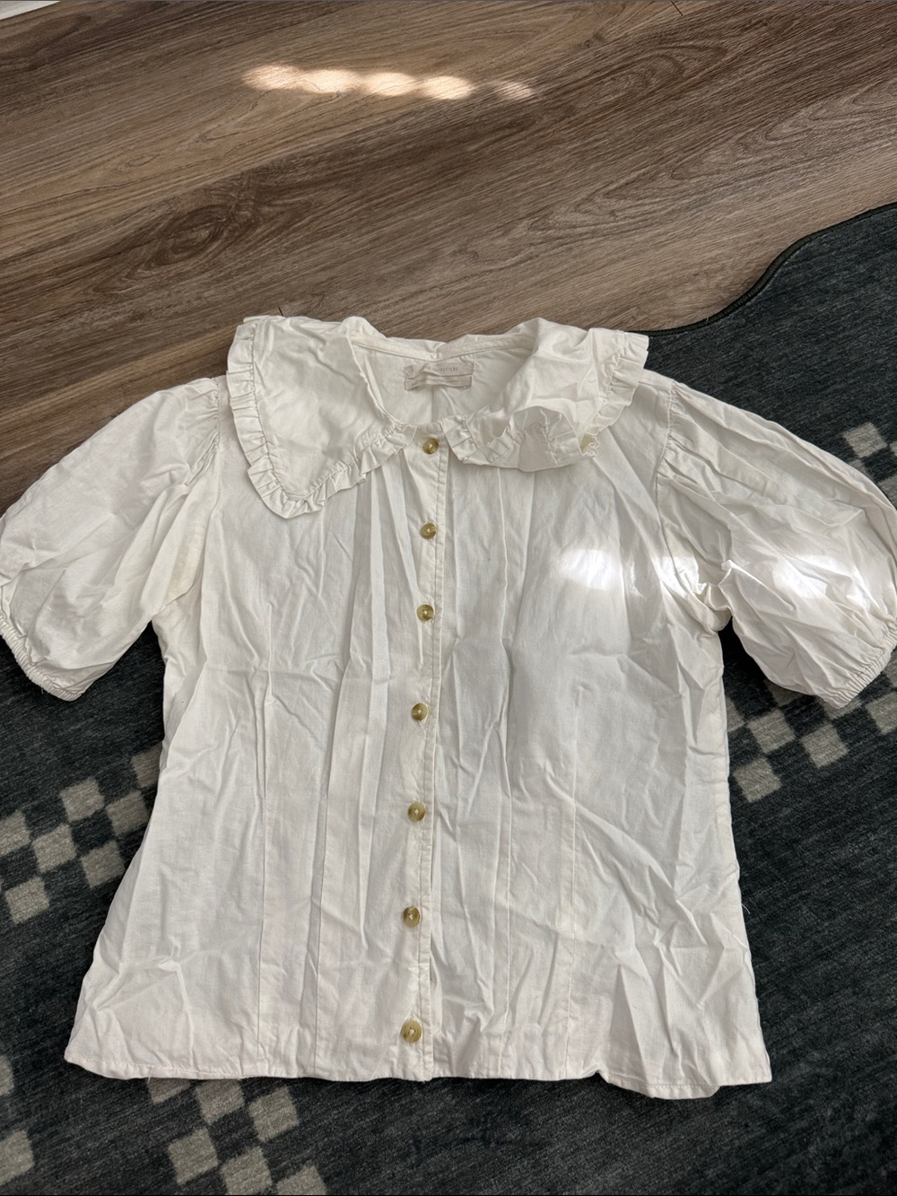 Urban Outfitters White Ruffle Peter Pan Collar Fitted Waist Button-Up Top Small